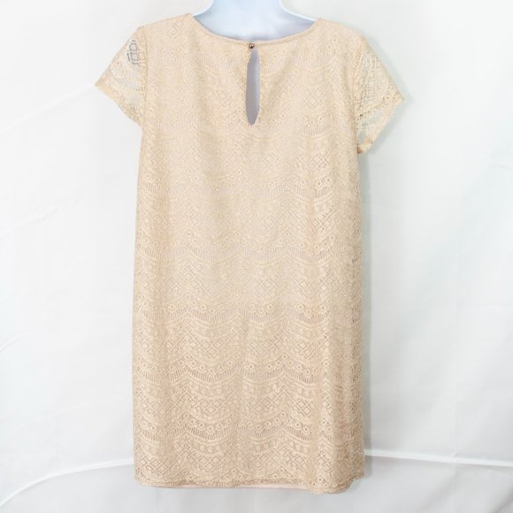 NEW Socialite Lace Overlay Dress Juniors Large L Gold Metallic Coquette CC07X - Picture 3 of 4